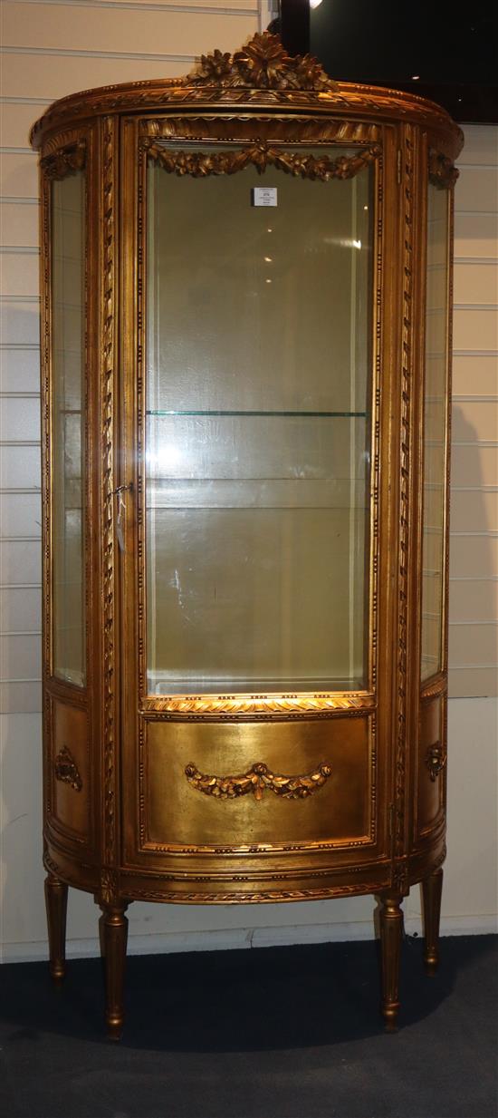 A Louis XVI style carved giltwood vitrine, W.2ft 11in. D.1ft 4in. H.5ft 9in.